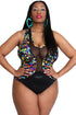 Sexy Sheer Mesh Insert Stunning Printed Plus Size Monokini