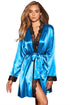Sexy Shiny Blue Lace Trim Satin Robe