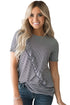 Sexy Short Sleeves Pinstripe Tee with Diagonal Ruffled Detail