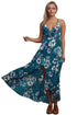 Sexy Slate Blue Floral Chiffon Spaghetti Straps Maxi Dress