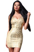 Sexy Snake Woodgrain Foil Print Bandage Dress in Gold