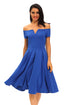 Sexy Solid Blue Thick Flare Midi Vintage Dress