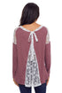 Sexy Split Effect Back Lace Insert Mauve Long Sleeve Top