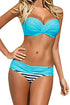 Sexy Striped Blue Padded Gather Push-up Bikini Set