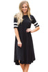 Sexy Striped Half Sleeves O Neck Flowy Jersey Dress in Black