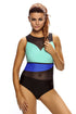 Sexy Stylish Colorblock Mesh Insert One Piece Swimsuit