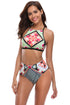 Sexy Stylish Geometric Print High Neck 2pcs Swimsuit