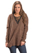 Sexy Tan Chic Long Sleeve Sweater with Lace up Neckline