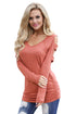 Sexy Tangerine Cut out Open Shoulder Ruched Side Blouse