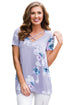 Sexy Taro Floral Crisscross Neck Detail Short Sleeve Top