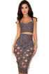 Sexy Taupe Open Caged Bandage Skirt Set