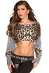 Sexy Trendy Leopard Splice High Low Crop Top Grey