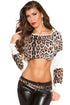 Sexy Trendy Leopard Splice High Low Crop Top Off White