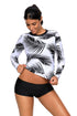 Sexy Tropical Leaf Print White Long Sleeve Swim Top