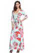 Sexy Turquoise Floral Print Wrapped Long Boho Dress