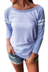 Sexy Versity Stripe Blue Raglan Sleeve Baseball Top