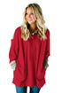 Sexy Waffle Knit Splice Burgundy Pocket Hoodie