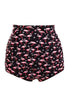 Sexy Waterfowl Print Black Plus Size High Waist Swim Bottom