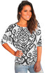 Sexy White Black Damask Print Half Sleeve Top