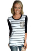 Sexy White Black Stripe Sequin Pocket Top
