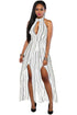 Sexy White Black Stripes Slit Legs Jumpsuit