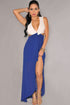 Sexy White Blue Cut-Out Side Slit Maxi Dress