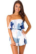 Sexy White Color Block Print Ruffle Strapless Romper
