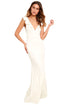 Sexy White Deep V Neck Ruffle Detail Maxi Party Dress