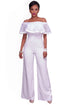 Sexy White Embroidery Ruffle Top Off Shoulder Jumpsuit