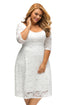 Sexy White Floral Lace Sleeved Fit and Flare Curvy Dress