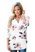 Sexy White Floral Print High Low Chiffon Blouse