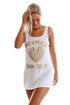 Sexy White Graphic Tank Swim Cover Up Dress