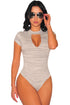 Sexy White Gray Marled Peep Hole Choker Bodysuit