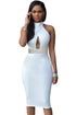 Sexy White Jeweled Waist Halter Dress