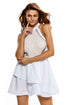 Sexy White Lace Nude Irregular Layered Skater Dress
