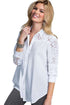 Sexy White Lace Splice Long Sleeve Button Down Shirt
