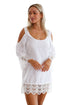 Sexy White Lacy Crochet Trim Crinkle Cold Shoulder Beachwear