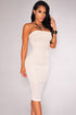 Sexy White Laser Cut Nude Illusion Strapless Dress