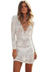 Sexy White Long Sleeve Knitted Tunic Beachwear