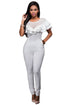 Sexy White Mesh Insert Double Ruffle Jumpsuit