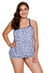 Sexy White Navy Blue Print Tankini 2pcs Bathing Suit