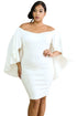 Sexy White Off Shoulder Fluttering Bell Sleeve Curvy Dress