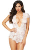 Sexy White Plunging Eyelash Lace Teddy Lingerie