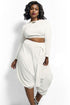 Sexy White Plus Size Crop Top Draped Convertible Pants Set