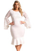 Sexy White Plus Size Lace Bell Sleeve Mermaid Bodycon Dress