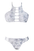 Sexy White Printed Cut out Vintage Pinup Female Two Piece Tankini