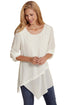 Sexy White Roll-tab Sleeve Asymmetric Hemline Crepe Blouse