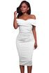 Sexy White Ruched Off Shoulder Bodycon Midi Dress