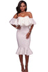 Sexy White Ruffle Off Shoulder Mermaid Midi Party Dress