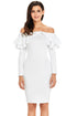 Sexy White Ruffle Off The Shoulder Long Sleeve Bodycon Dress